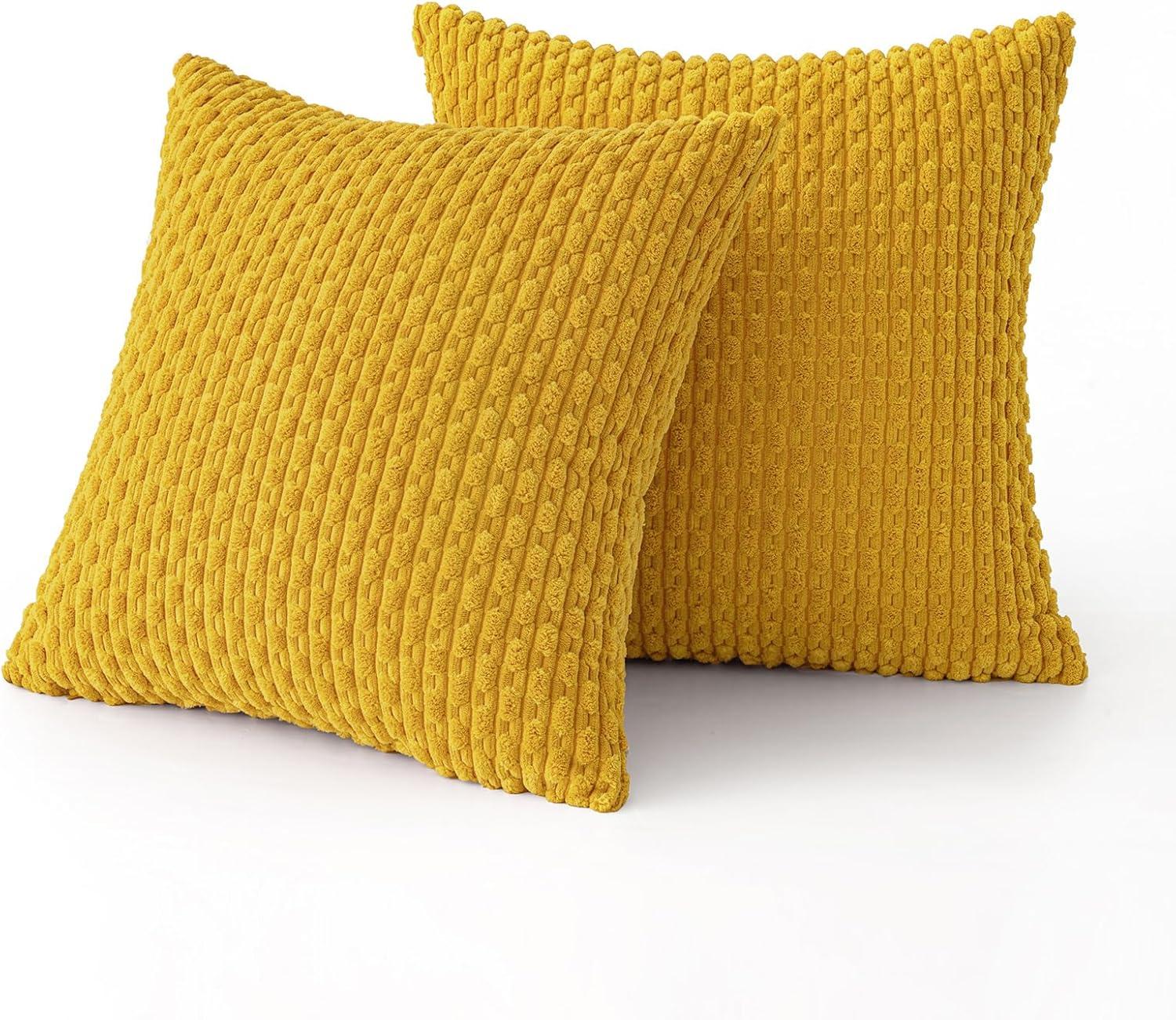 imageMIULEE Christmas Throw Pillow Covers Soft Corduroy Decorative Set of 2 Boho Striped Pillow Covers Pillowcases Farmhouse Home Decor for Couch Bed Sofa Living Room 18x18 Inch Pure WhiteMustard Yellow
