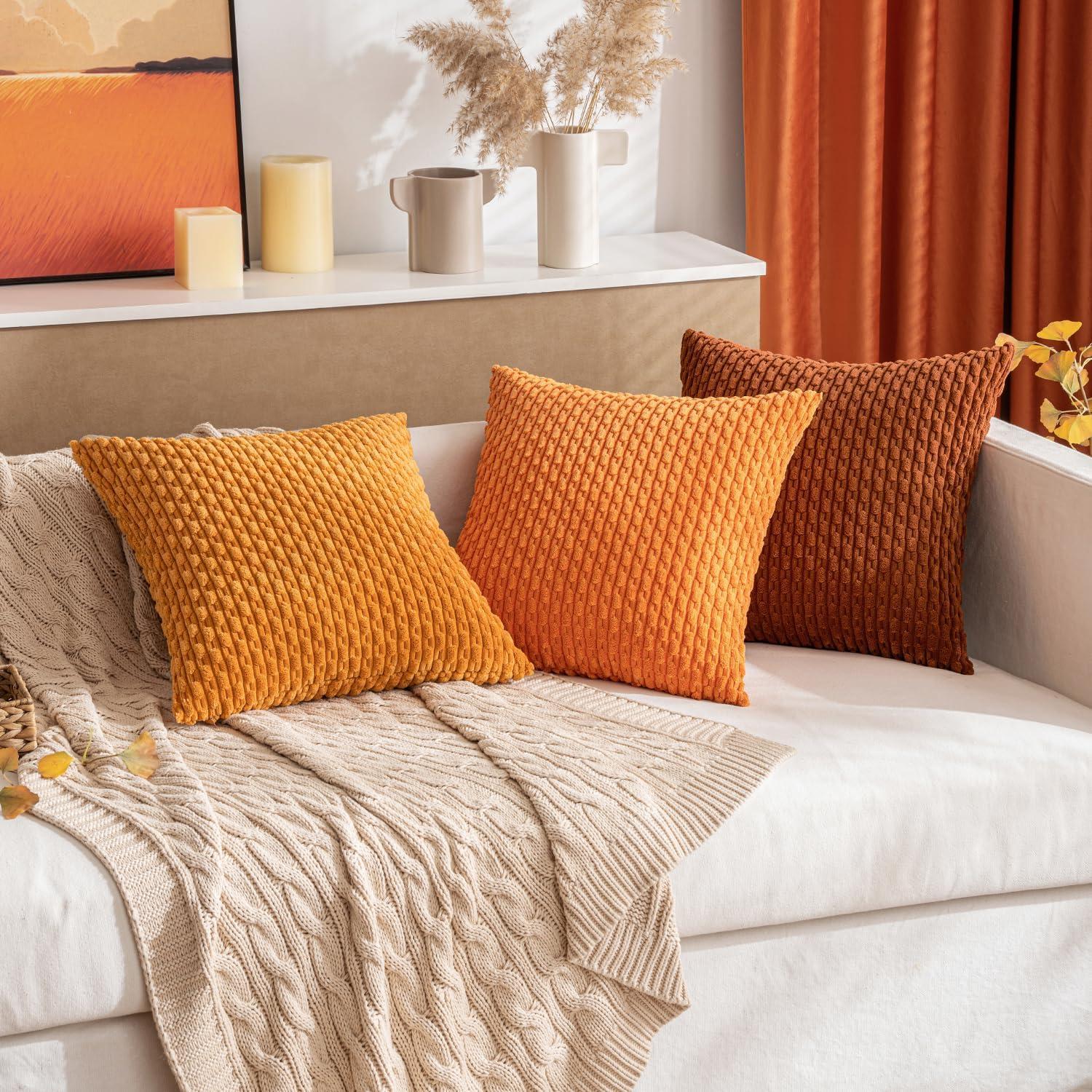 imageMIULEE Christmas Throw Pillow Covers Soft Corduroy Decorative Set of 2 Boho Striped Pillow Covers Pillowcases Farmhouse Home Decor for Couch Bed Sofa Living Room 18x18 Inch Pure WhiteBurnt