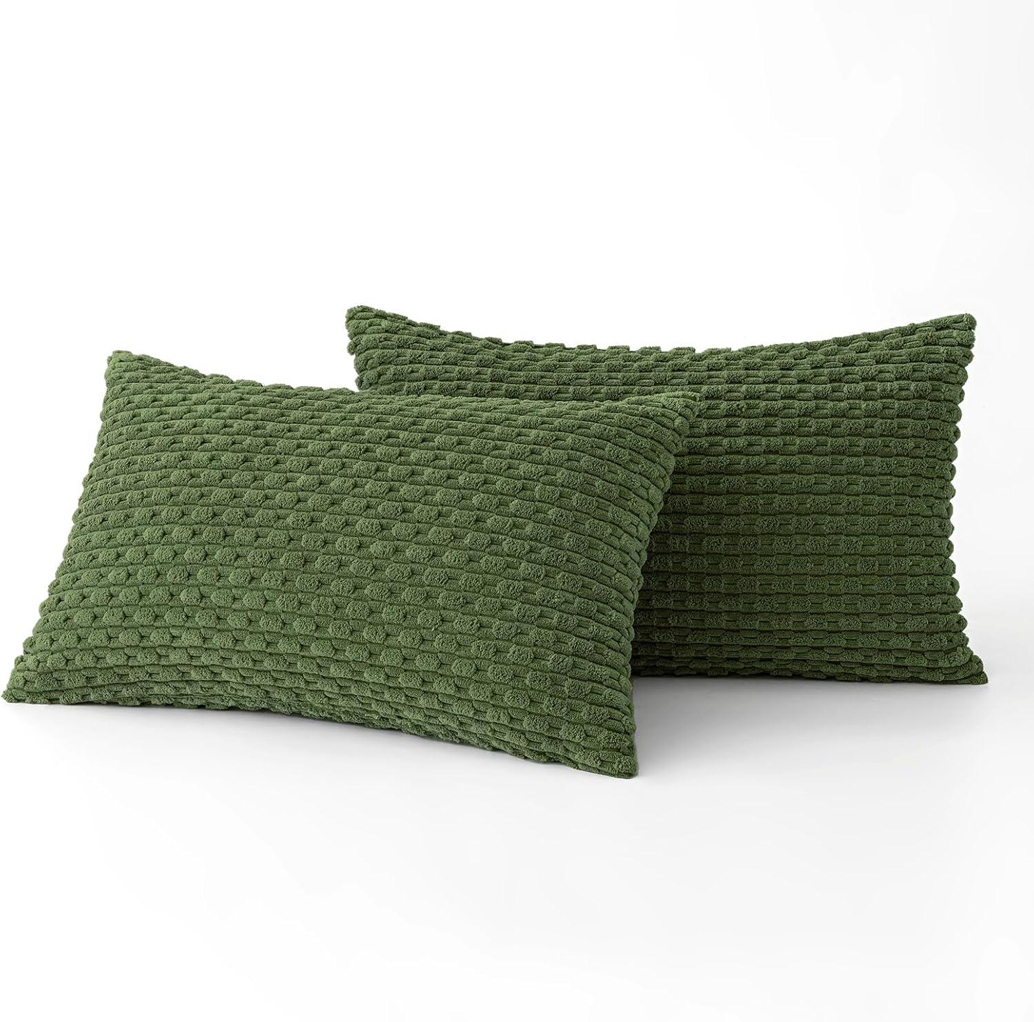 imageMIULEE Christmas Throw Pillow Covers Soft Corduroy Decorative Set of 2 Boho Striped Pillow Covers Pillowcases Farmhouse Home Decor for Couch Bed Sofa Living Room 18x18 Inch Pure WhiteMoss Green