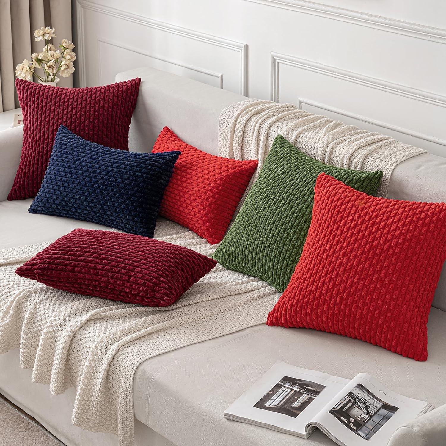 imageMIULEE Christmas Throw Pillow Covers Soft Corduroy Decorative Set of 2 Boho Striped Pillow Covers Pillowcases Farmhouse Home Decor for Couch Bed Sofa Living Room 18x18 Inch Pure WhiteMoss Green