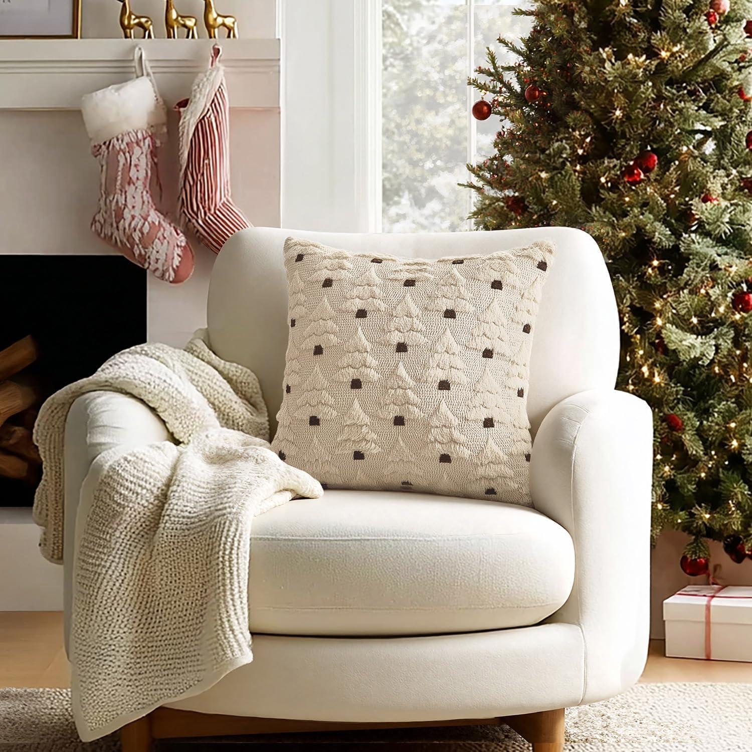 imageMIULEE Christmas Tree Decorative Pillow Covers Faux Fur Wool Throw Pillows Soft Plush Cushion Covers Set of 2 Xmas Home Decor Winter Holiday for Sofa Couch Livingroom Bed 18x18 Inch CreamBeige