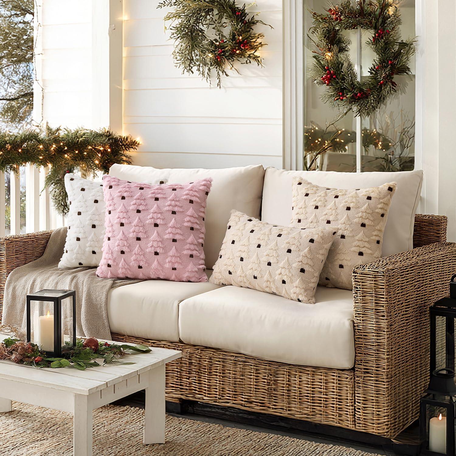 imageMIULEE Christmas Tree Decorative Pillow Covers Faux Fur Wool Throw Pillows Soft Plush Cushion Covers Set of 2 Xmas Home Decor Winter Holiday for Sofa Couch Livingroom Bed 18x18 Inch BeigeBeige