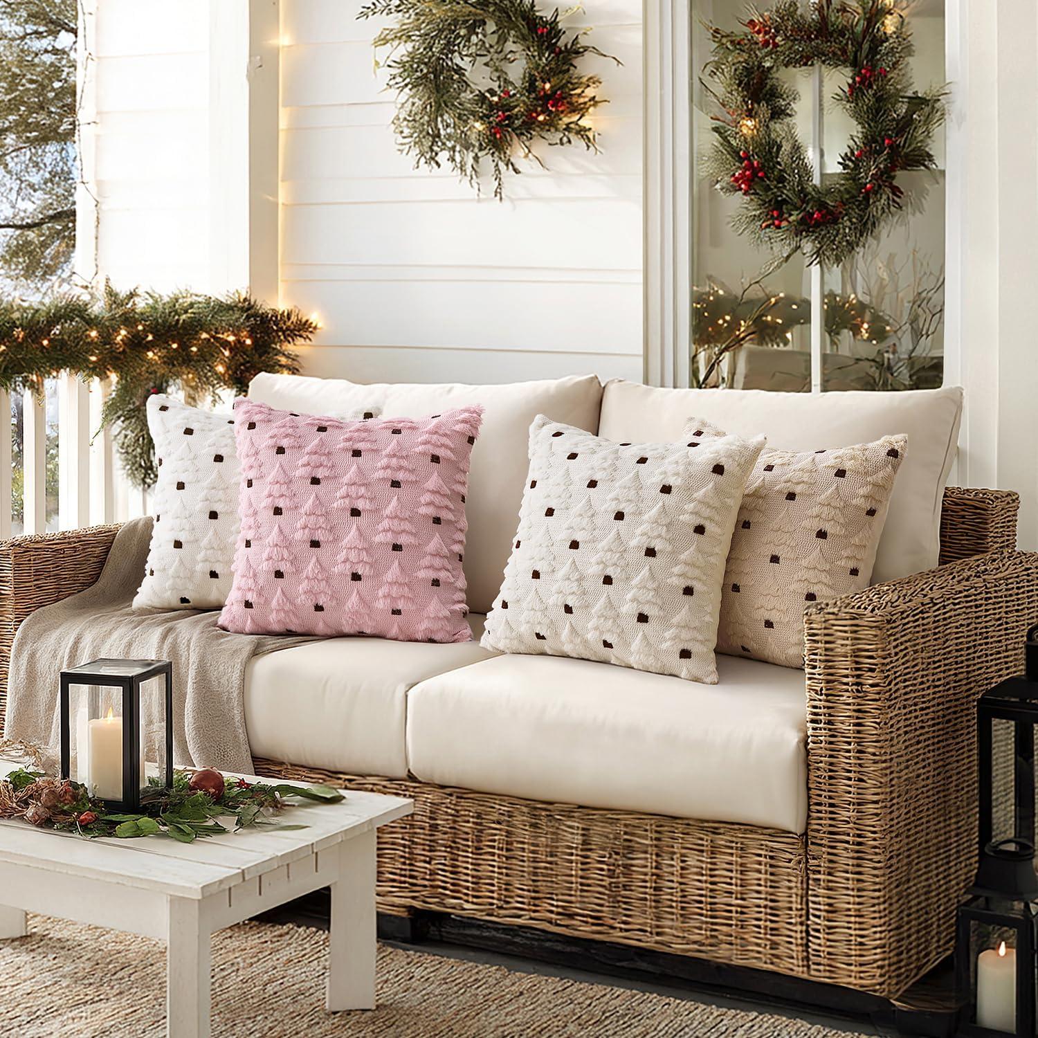 imageMIULEE Christmas Tree Decorative Pillow Covers Faux Fur Wool Throw Pillows Soft Plush Cushion Covers Set of 2 Xmas Home Decor Winter Holiday for Sofa Couch Livingroom Bed 18x18 Inch BeigeCream