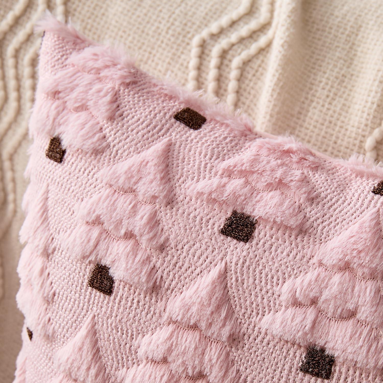 imageMIULEE Christmas Tree Decorative Pillow Covers Faux Fur Wool Throw Pillows Soft Plush Cushion Covers Set of 2 Xmas Home Decor Winter Holiday for Sofa Couch Livingroom Bed 18x18 Inch CreamPink