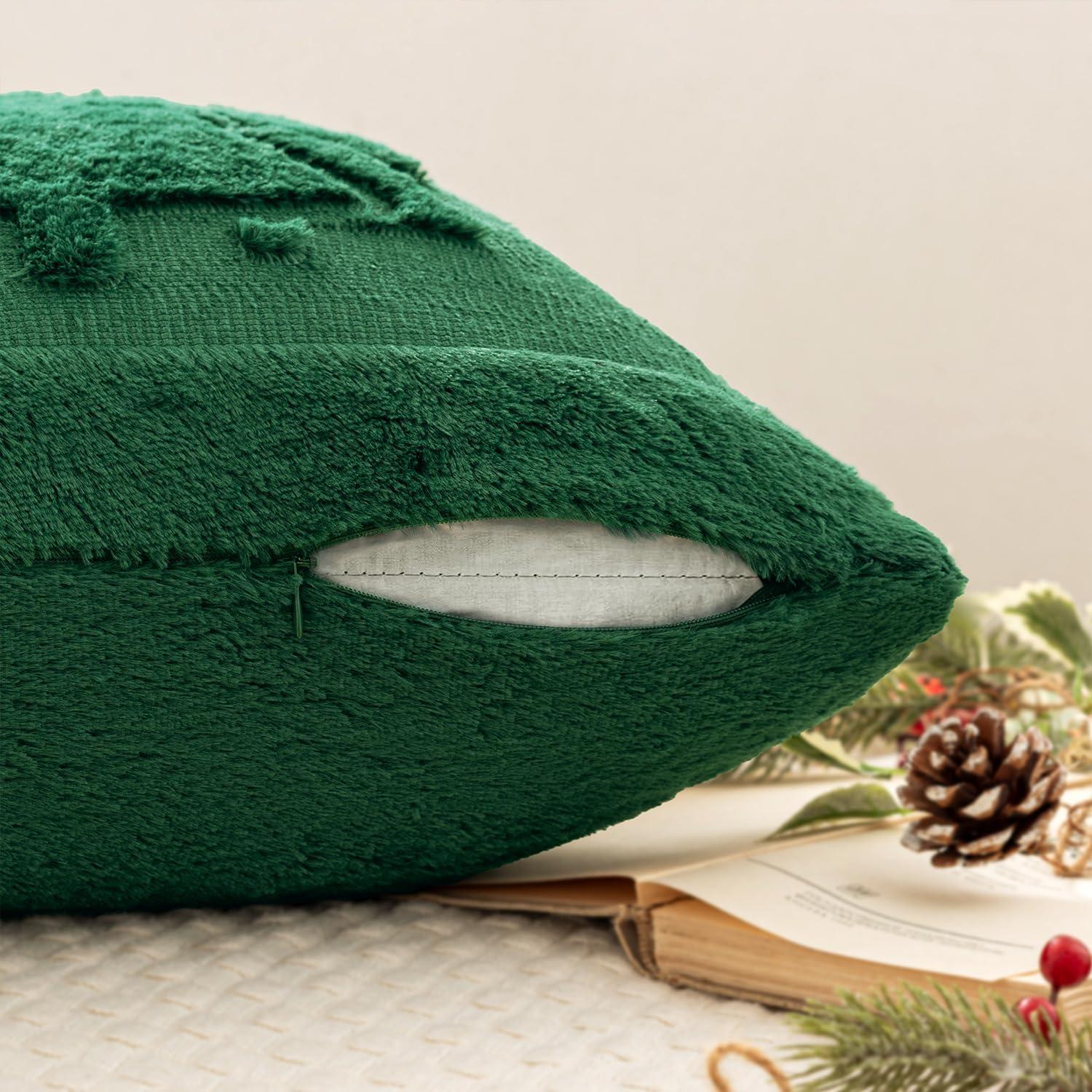 imageMIULEE Christmas Trees Pillow Covers Set of 2 Decorative Soft Throw Pillows Plush Faux Fur Wool Embroidered Couch Cushion for Holiday Winter Home Decor Chair Sofa Bedroom Living RoomGreen 18x18inchGreen