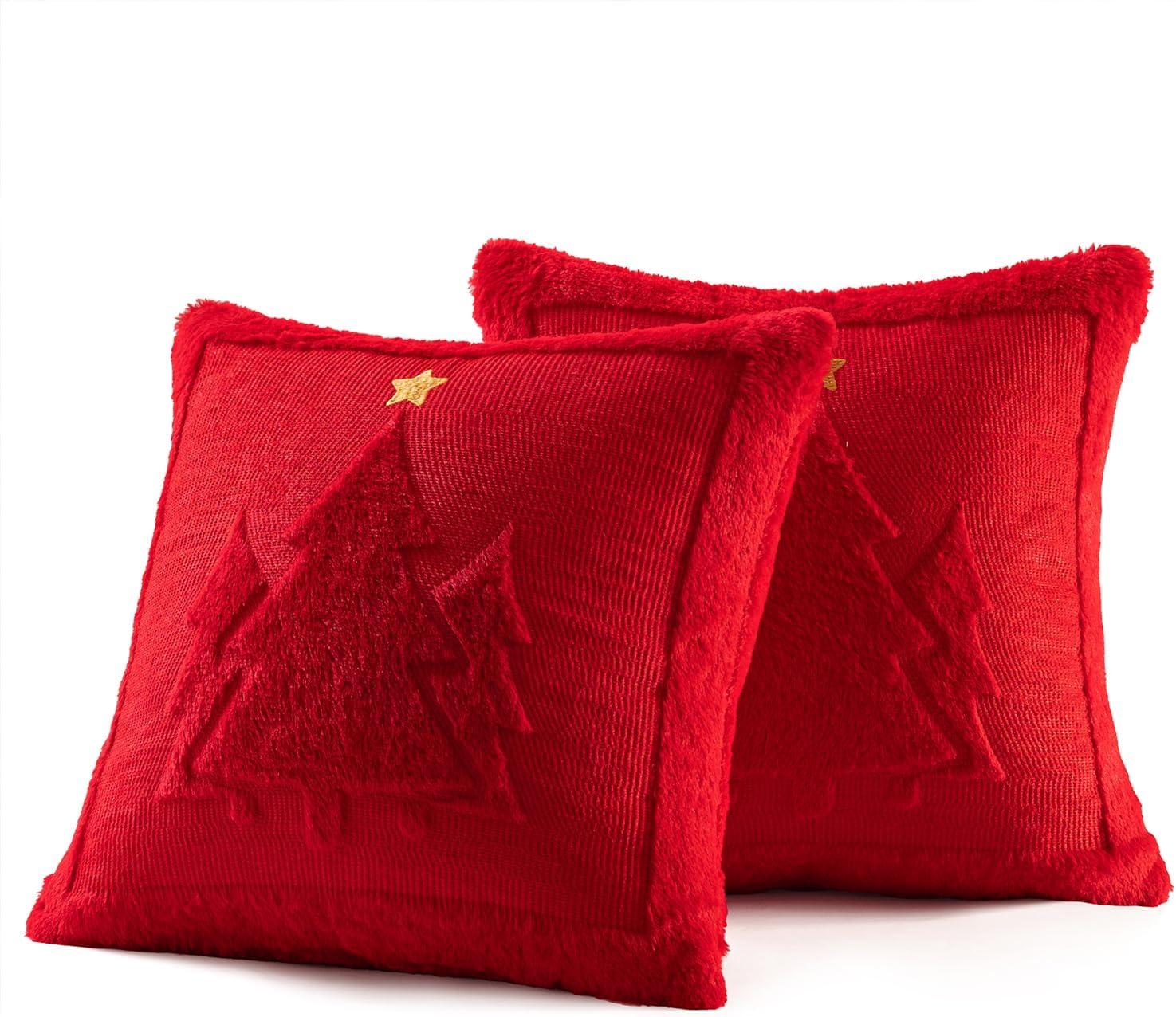 imageMIULEE Christmas Trees Pillow Covers Set of 2 Decorative Soft Throw Pillows Plush Faux Fur Wool Embroidered Couch Cushion for Holiday Winter Home Decor Chair Sofa Bedroom Living RoomGreen 18x18inchWhite