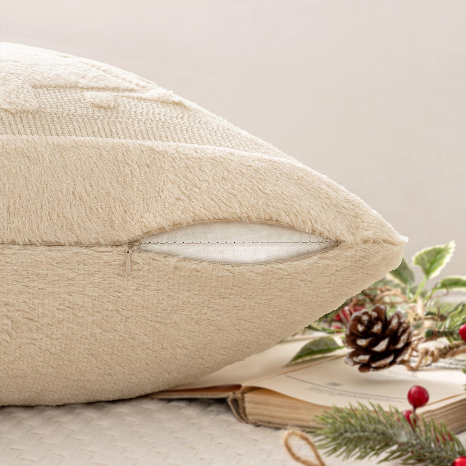 imageMIULEE Christmas Trees Pillow Covers Set of 2 Decorative Soft Throw Pillows Plush Faux Fur Wool Embroidered Couch Cushion for Holiday Winter Home Decor Chair Sofa Bedroom Living RoomGreen 18x18inchBeige
