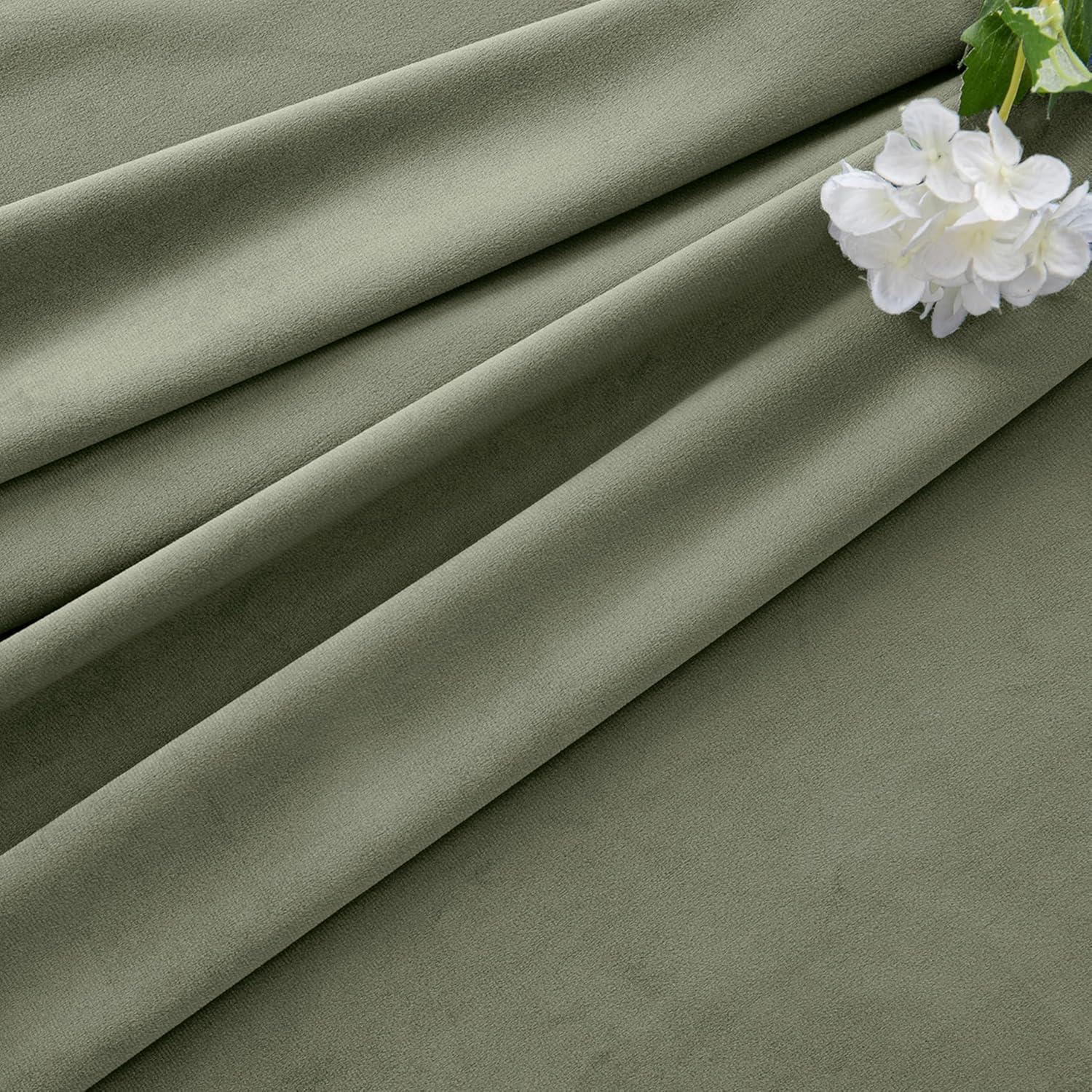 imageMIULEE Christmas Velvet Curtains 96 Inches Long 2 Panels Set for Bedroom Pinch Pleat Back Tab Thermal Insulated Living Room Darkening Drapes Pleated Blackout Floor to Ceiling Curtain with Hooks RedSage Green