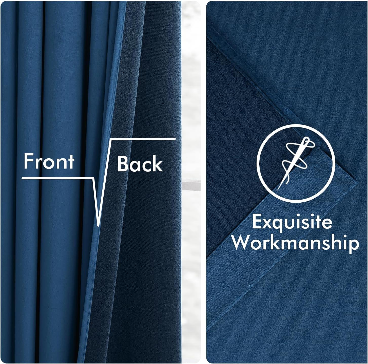 imageMIULEE Christmas Velvet Curtains 96 Inches Long 2 Panels Set for Bedroom Pinch Pleat Back Tab Thermal Insulated Living Room Darkening Drapes Pleated Blackout Floor to Ceiling Curtain with Hooks RedNavy Blue