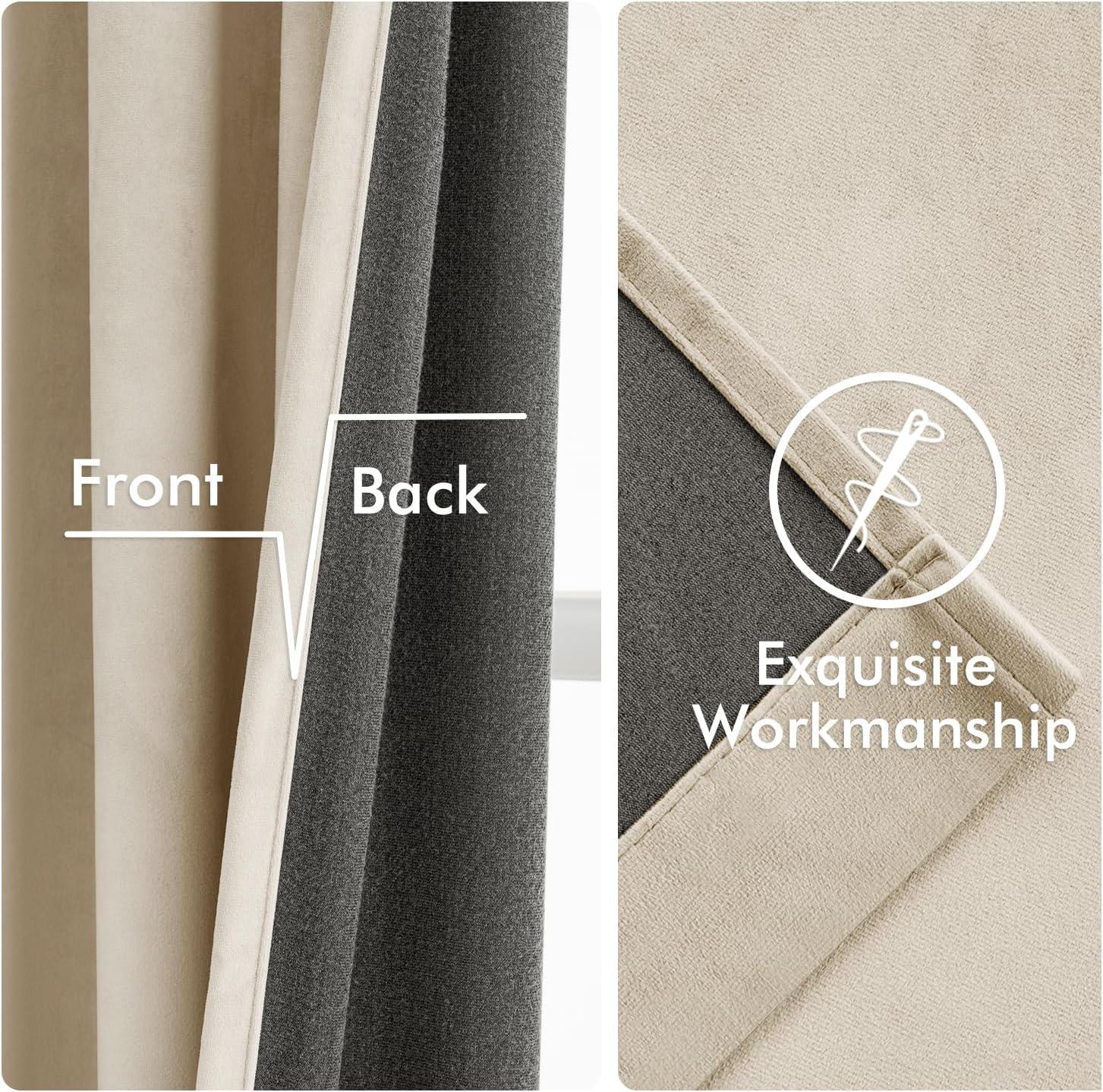 imageMIULEE Christmas Velvet Curtains 96 Inches Long 2 Panels Set for Bedroom Pinch Pleat Back Tab Thermal Insulated Living Room Darkening Drapes Pleated Blackout Floor to Ceiling Curtain with Hooks RedBeige