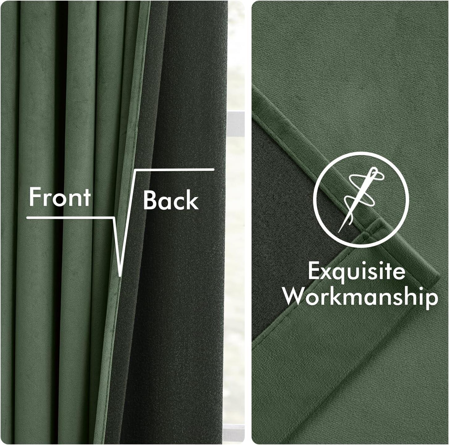 imageMIULEE Christmas Velvet Curtains 96 Inches Long 2 Panels Set for Bedroom Pinch Pleat Back Tab Thermal Insulated Living Room Darkening Drapes Pleated Blackout Floor to Ceiling Curtain with Hooks RedOlive Green