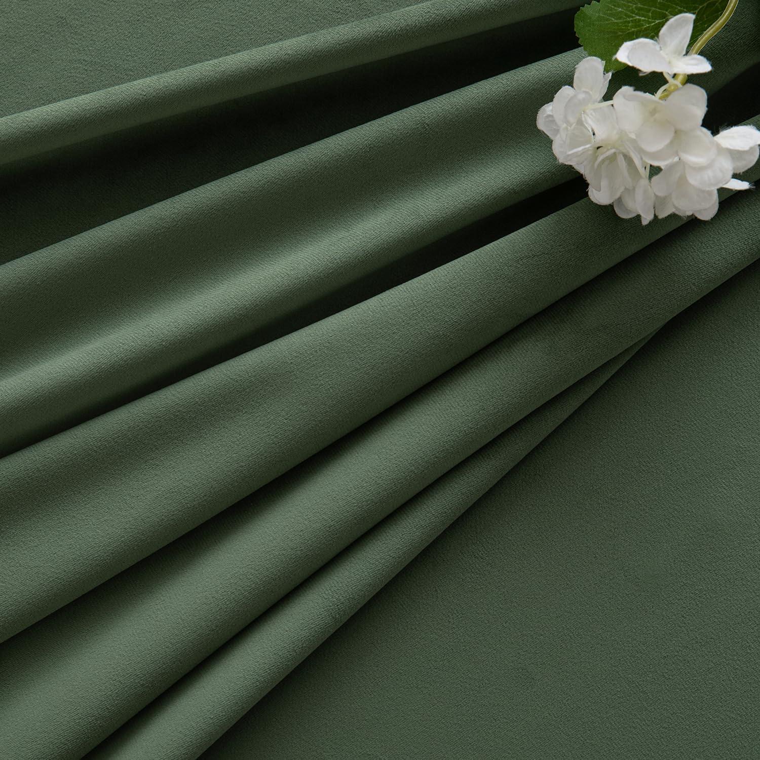imageMIULEE Christmas Velvet Curtains 96 Inches Long 2 Panels Set for Bedroom Pinch Pleat Back Tab Thermal Insulated Living Room Darkening Drapes Pleated Blackout Floor to Ceiling Curtain with Hooks RedOlive Green