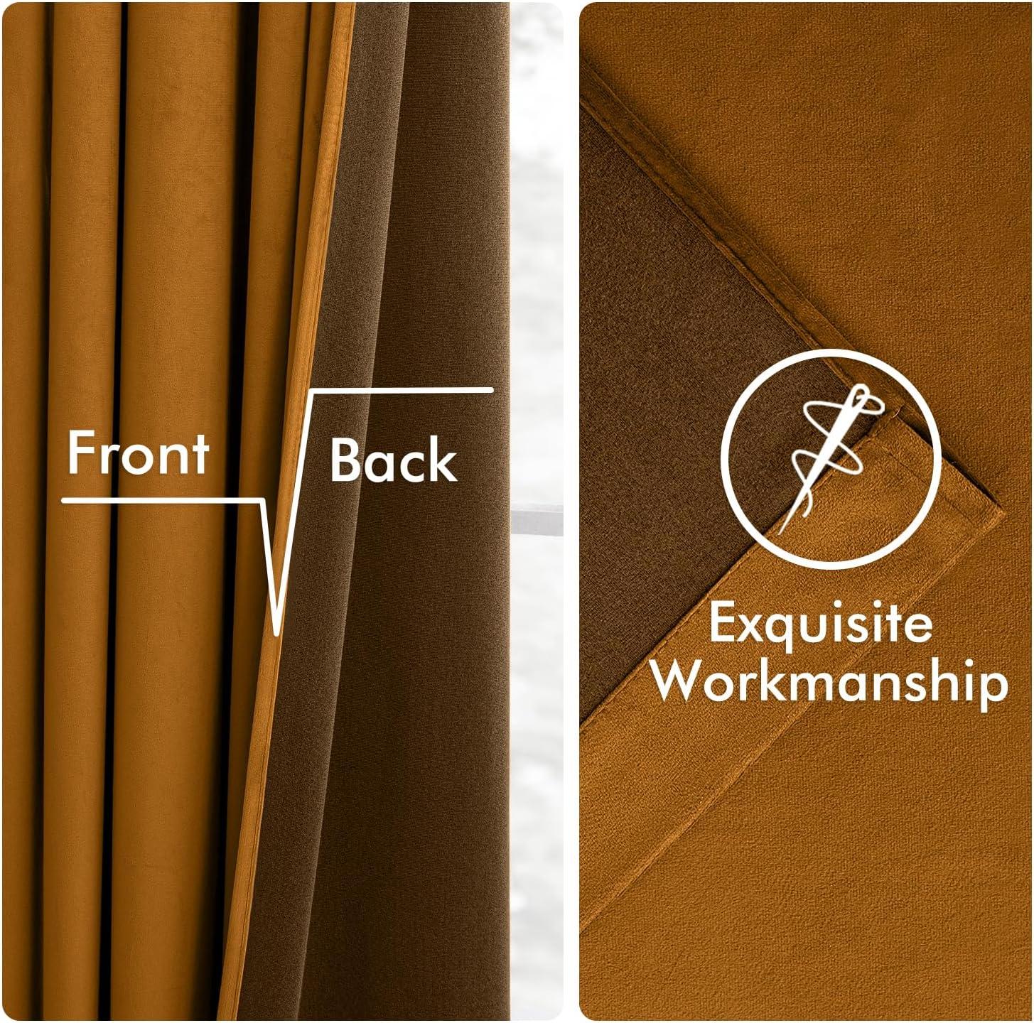 imageMIULEE Christmas Velvet Curtains 96 Inches Long 2 Panels Set for Bedroom Pinch Pleat Back Tab Thermal Insulated Living Room Darkening Drapes Pleated Blackout Floor to Ceiling Curtain with Hooks RedGolden Brown
