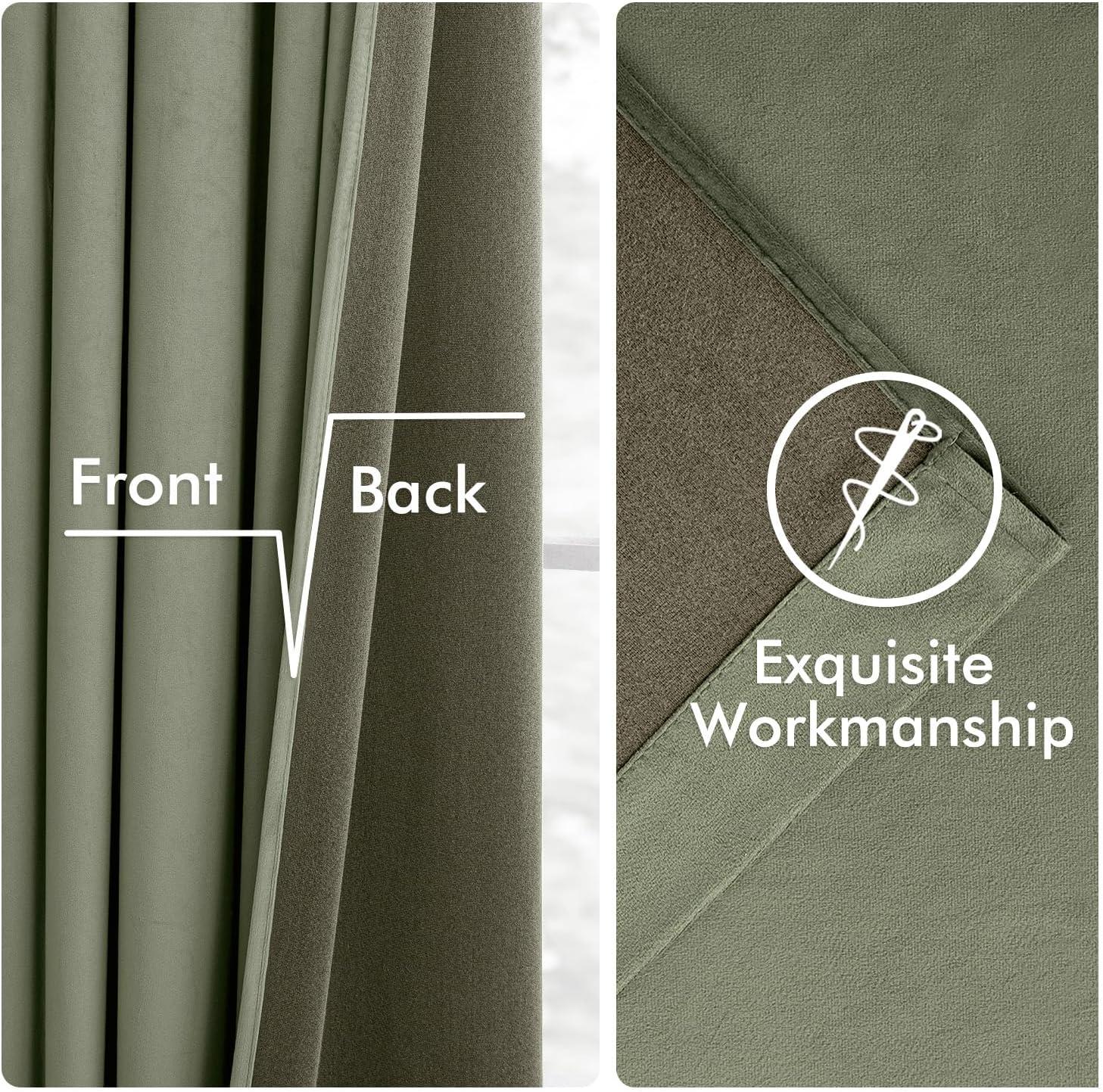 imageMIULEE Christmas Velvet Curtains 96 Inches Long 2 Panels Set for Bedroom Pinch Pleat Back Tab Thermal Insulated Living Room Darkening Drapes Pleated Blackout Floor to Ceiling Curtain with Hooks RedSage Green