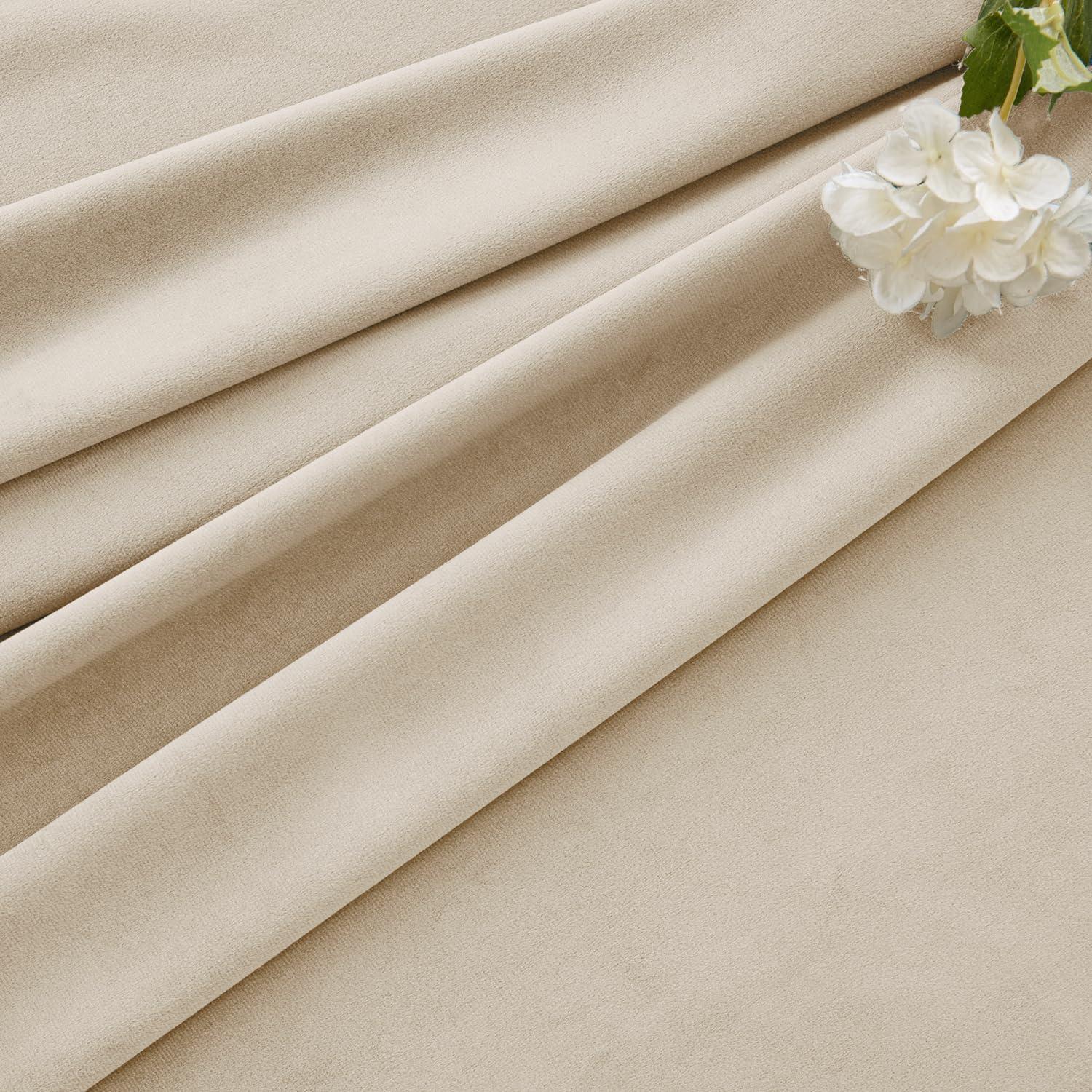 imageMIULEE Christmas Velvet Curtains 96 Inches Long 2 Panels Set for Bedroom Pinch Pleat Back Tab Thermal Insulated Living Room Darkening Drapes Pleated Blackout Floor to Ceiling Curtain with Hooks RedBeige