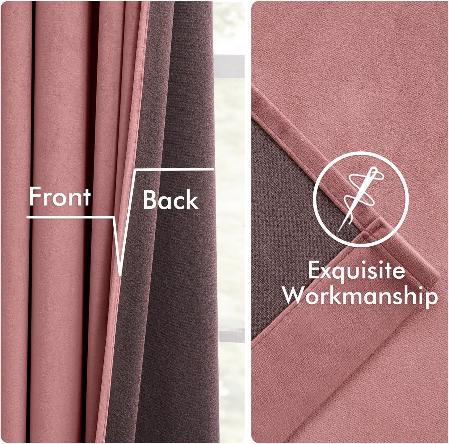 imageMIULEE Christmas Velvet Curtains 96 Inches Long 2 Panels Set for Bedroom Pinch Pleat Back Tab Thermal Insulated Living Room Darkening Drapes Pleated Blackout Floor to Ceiling Curtain with Hooks RedDusty Rose