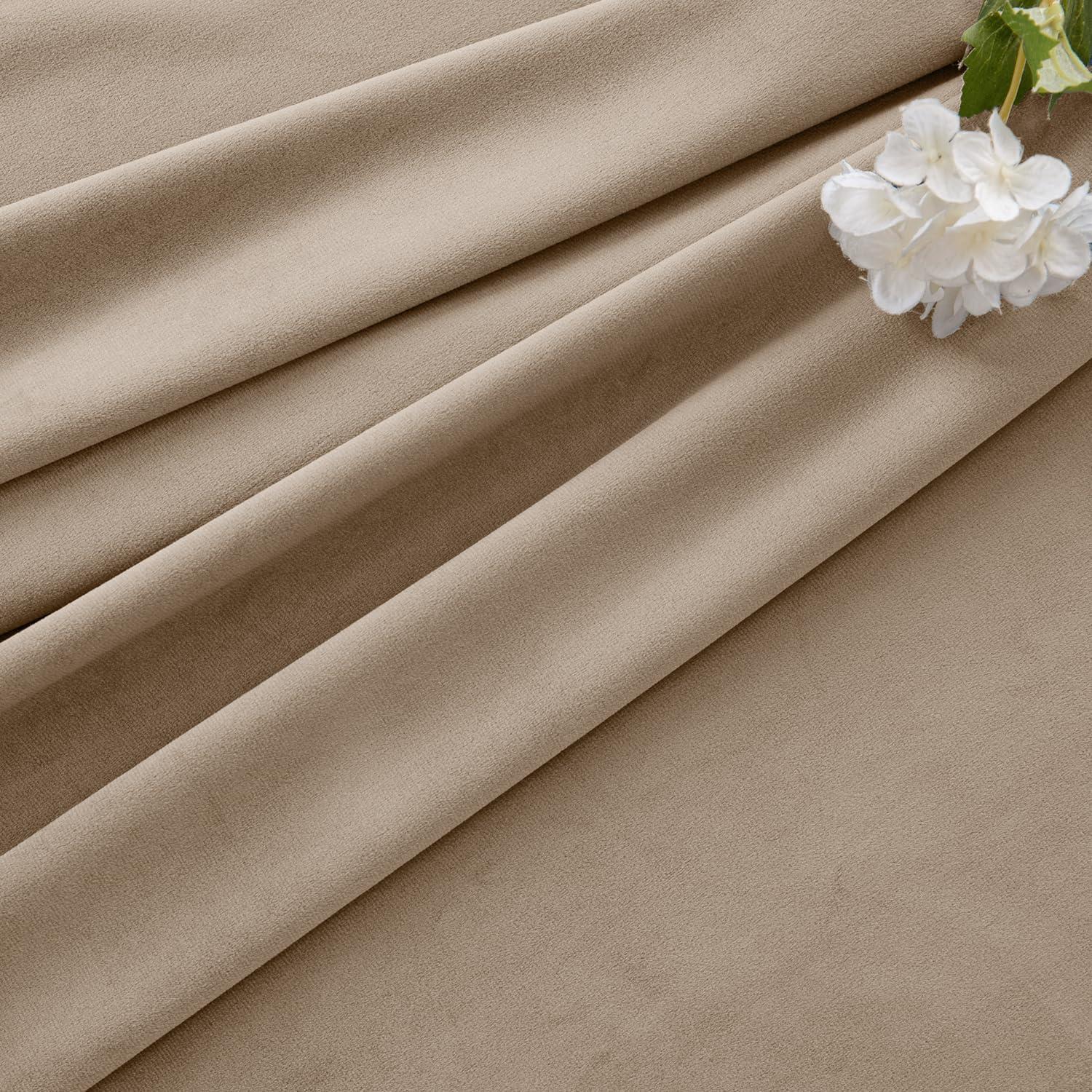 imageMIULEE Christmas Velvet Curtains 96 Inches Long 2 Panels Set for Bedroom Pinch Pleat Back Tab Thermal Insulated Living Room Darkening Drapes Pleated Blackout Floor to Ceiling Curtain with Hooks RedCamel Beige