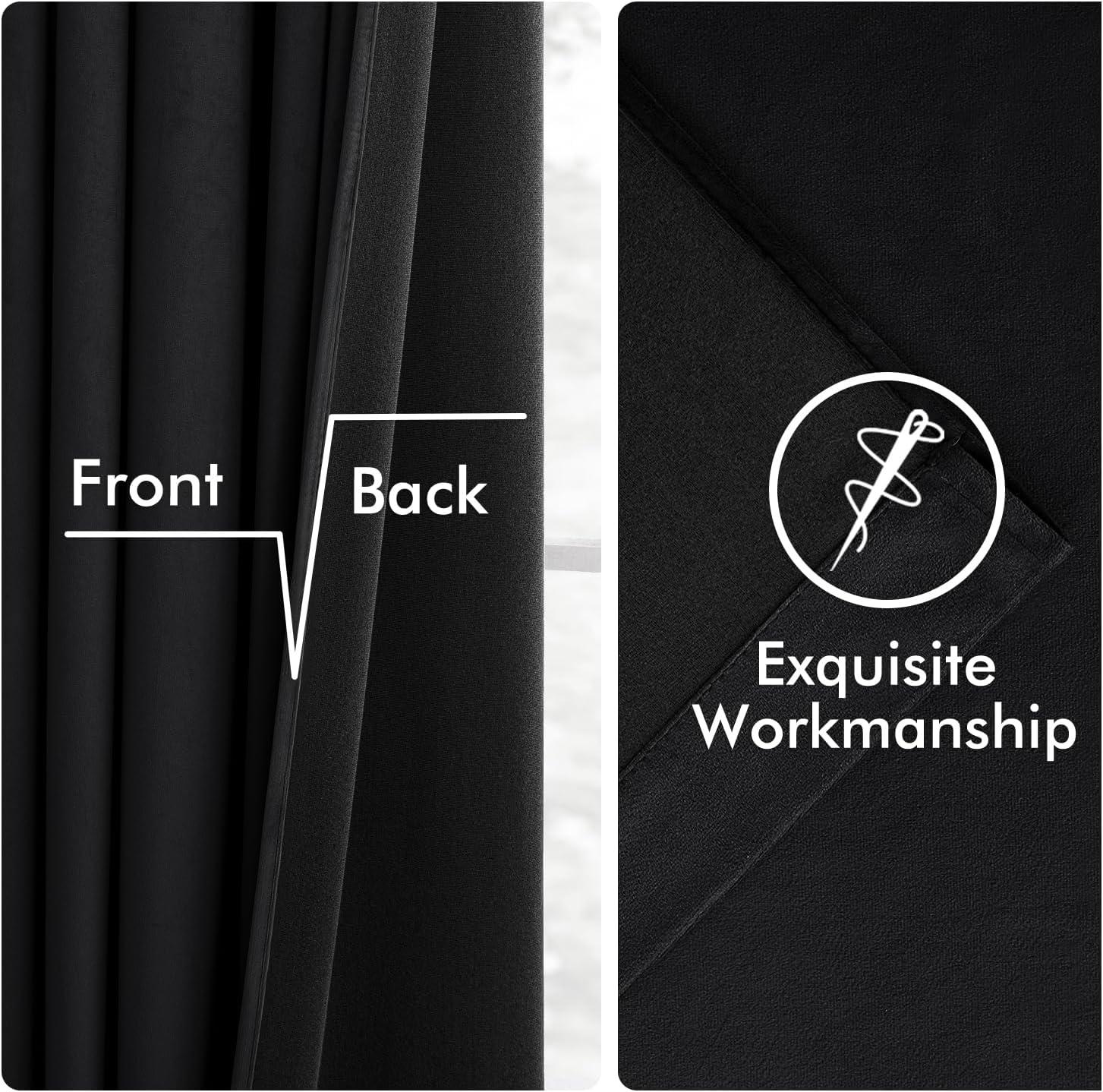imageMIULEE Christmas Velvet Curtains 96 Inches Long 2 Panels Set for Bedroom Pinch Pleat Back Tab Thermal Insulated Living Room Darkening Drapes Pleated Blackout Floor to Ceiling Curtain with Hooks RedBlack