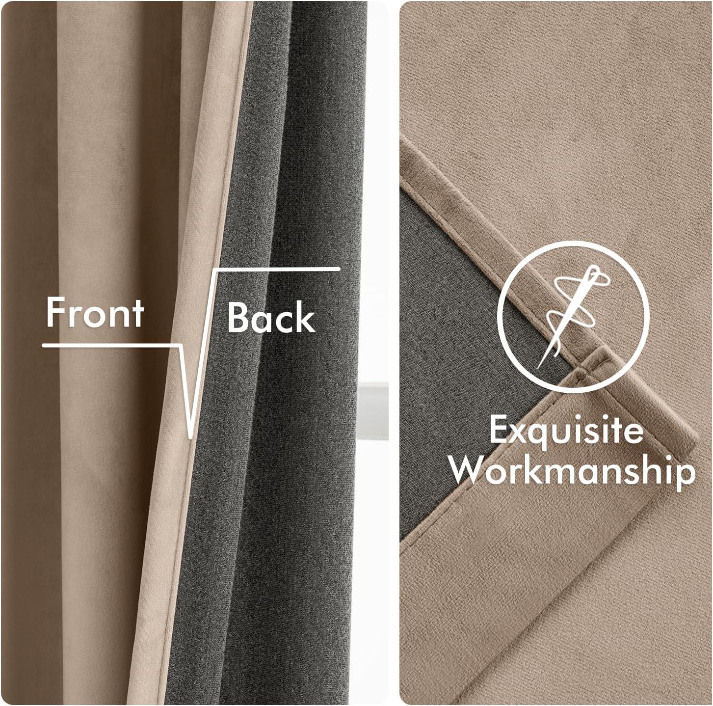 imageMIULEE Christmas Velvet Curtains 96 Inches Long 2 Panels Set for Bedroom Pinch Pleat Back Tab Thermal Insulated Living Room Darkening Drapes Pleated Blackout Floor to Ceiling Curtain with Hooks RedCamel Beige