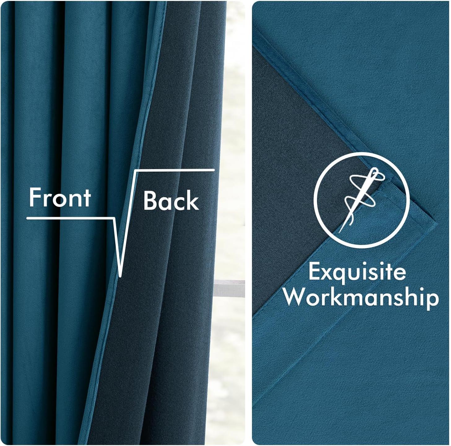 imageMIULEE Christmas Velvet Curtains 96 Inches Long 2 Panels Set for Bedroom Pinch Pleat Back Tab Thermal Insulated Living Room Darkening Drapes Pleated Blackout Floor to Ceiling Curtain with Hooks RedPeacock Blue