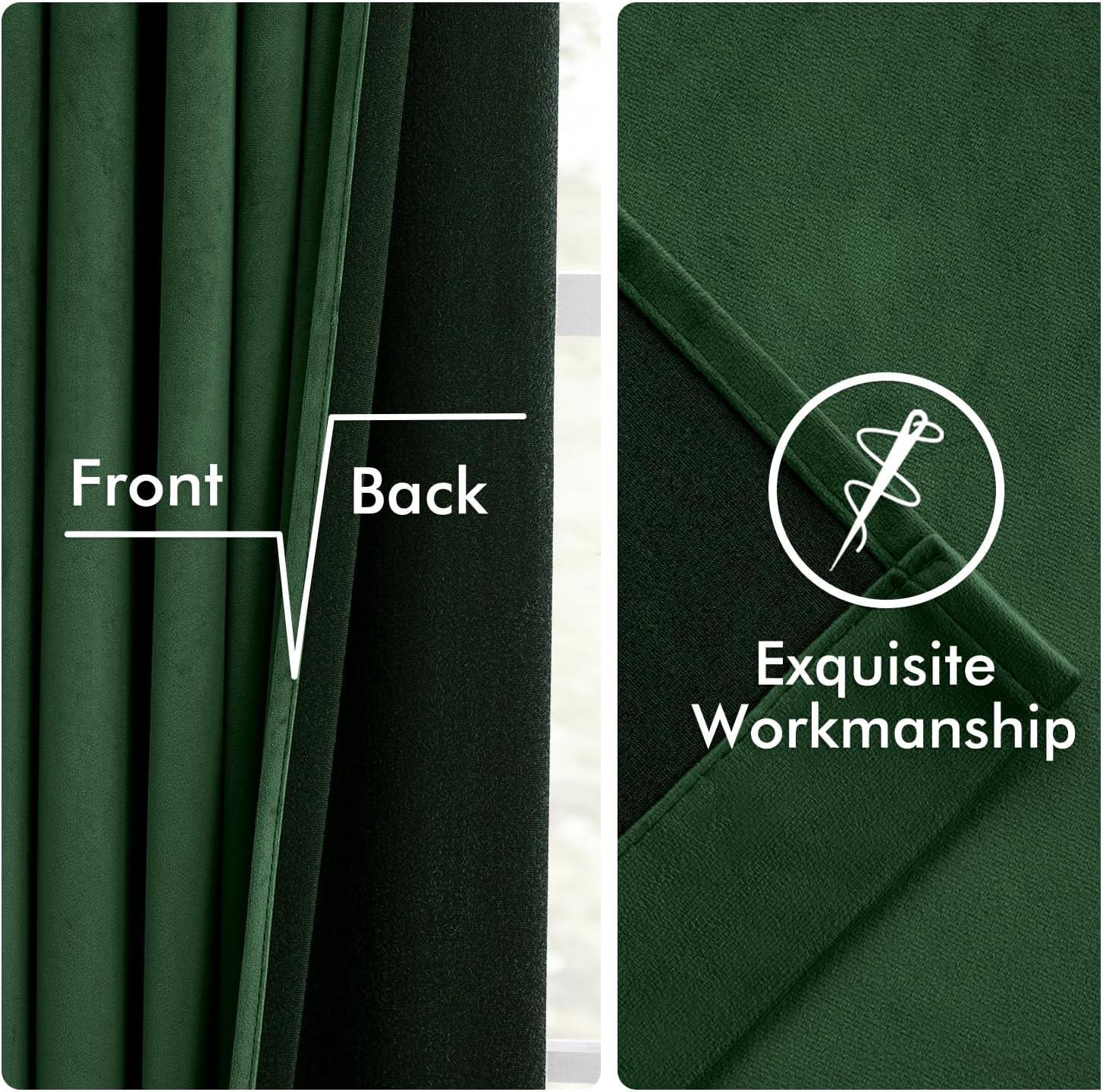 imageMIULEE Christmas Velvet Curtains 96 Inches Long 2 Panels Set for Bedroom Pinch Pleat Back Tab Thermal Insulated Living Room Darkening Drapes Pleated Blackout Floor to Ceiling Curtain with Hooks RedEmerald Green