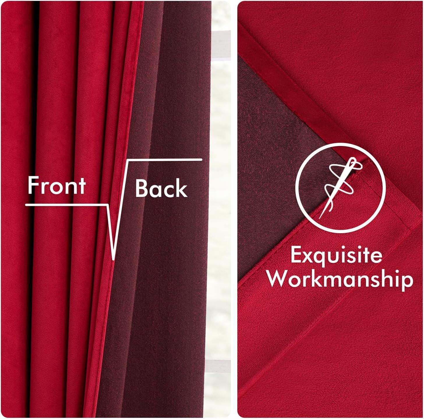 imageMIULEE Christmas Velvet Curtains 96 Inches Long 2 Panels Set for Bedroom Pinch Pleat Back Tab Thermal Insulated Living Room Darkening Drapes Pleated Blackout Floor to Ceiling Curtain with Hooks RedRed