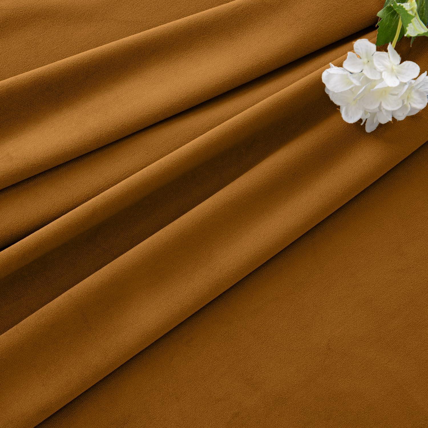 imageMIULEE Christmas Velvet Curtains 96 Inches Long 2 Panels Set for Bedroom Pinch Pleat Back Tab Thermal Insulated Living Room Darkening Drapes Pleated Blackout Floor to Ceiling Curtain with Hooks RedGolden Brown