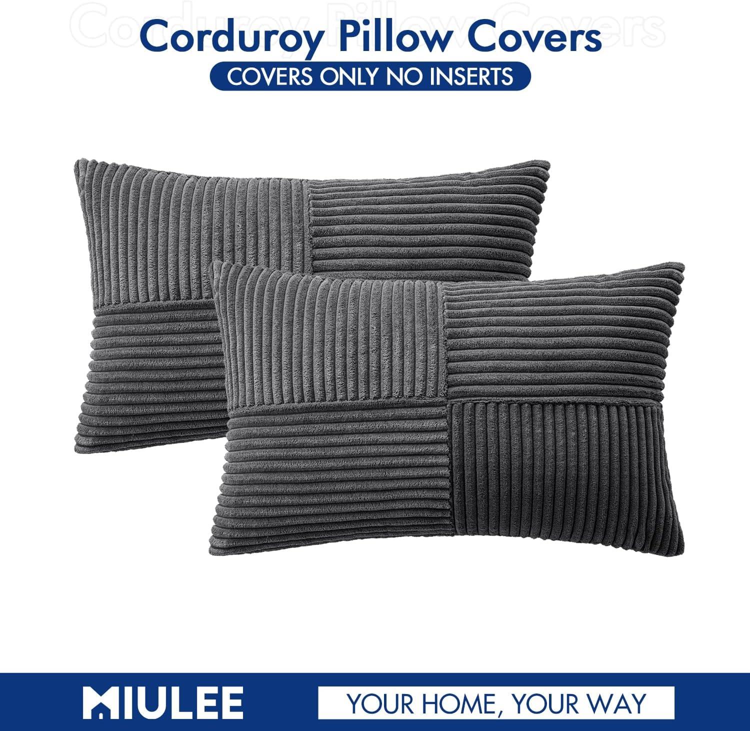 imageMIULEE Christmas White Corduroy Pillow Covers Pack of 2 Boho Decorative Spliced Throw Pillow Covers Soft Couch Pillowcases Cross Patchwork Textured Cushion Covers for Living Room Bed Sofa 18x18 inchGrey