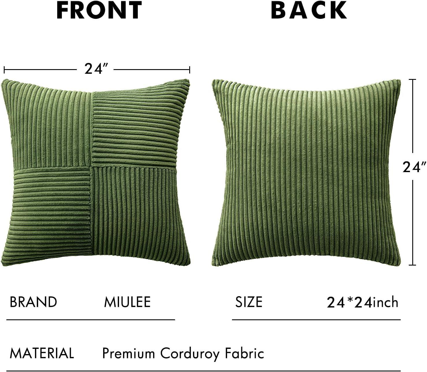 imageMIULEE Christmas White Corduroy Pillow Covers Pack of 2 Boho Decorative Spliced Throw Pillow Covers Soft Couch Pillowcases Cross Patchwork Textured Cushion Covers for Living Room Bed Sofa 18x18 inchMoss Green