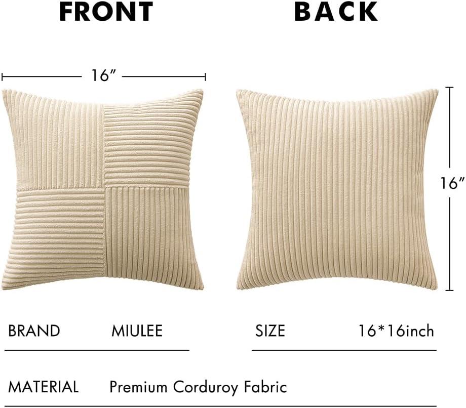 imageMIULEE Christmas White Corduroy Pillow Covers Pack of 2 Boho Decorative Spliced Throw Pillow Covers Soft Couch Pillowcases Cross Patchwork Textured Cushion Covers for Living Room Bed Sofa 18x18 inchCream