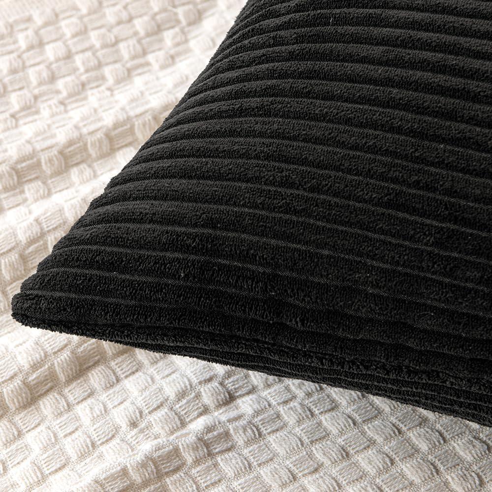imageMIULEE Christmas White Corduroy Pillow Covers Pack of 2 Boho Decorative Spliced Throw Pillow Covers Soft Couch Pillowcases Cross Patchwork Textured Cushion Covers for Living Room Bed Sofa 18x18 inchBlack