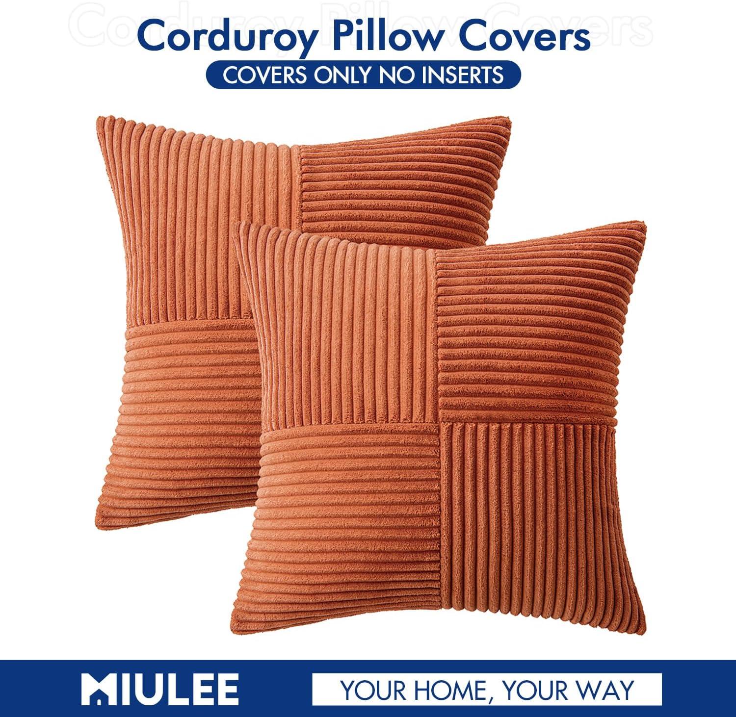 imageMIULEE Christmas White Corduroy Pillow Covers Pack of 2 Boho Decorative Spliced Throw Pillow Covers Soft Couch Pillowcases Cross Patchwork Textured Cushion Covers for Living Room Bed Sofa 18x18 inchRust