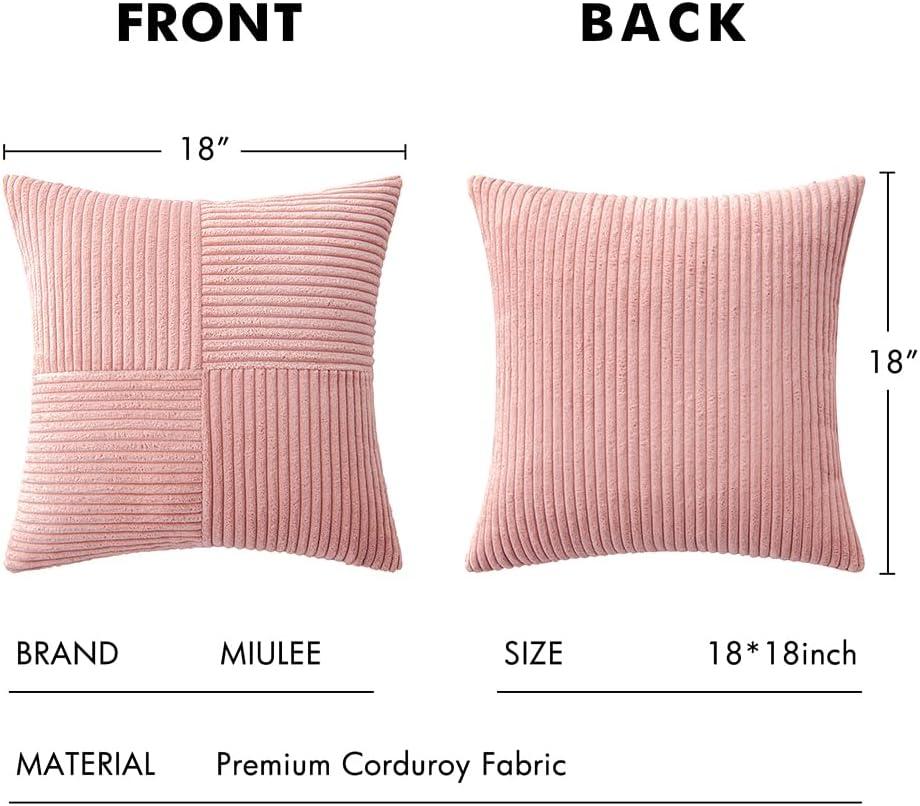 imageMIULEE Christmas White Corduroy Pillow Covers Pack of 2 Boho Decorative Spliced Throw Pillow Covers Soft Couch Pillowcases Cross Patchwork Textured Cushion Covers for Living Room Bed Sofa 18x18 inchBlush Pink