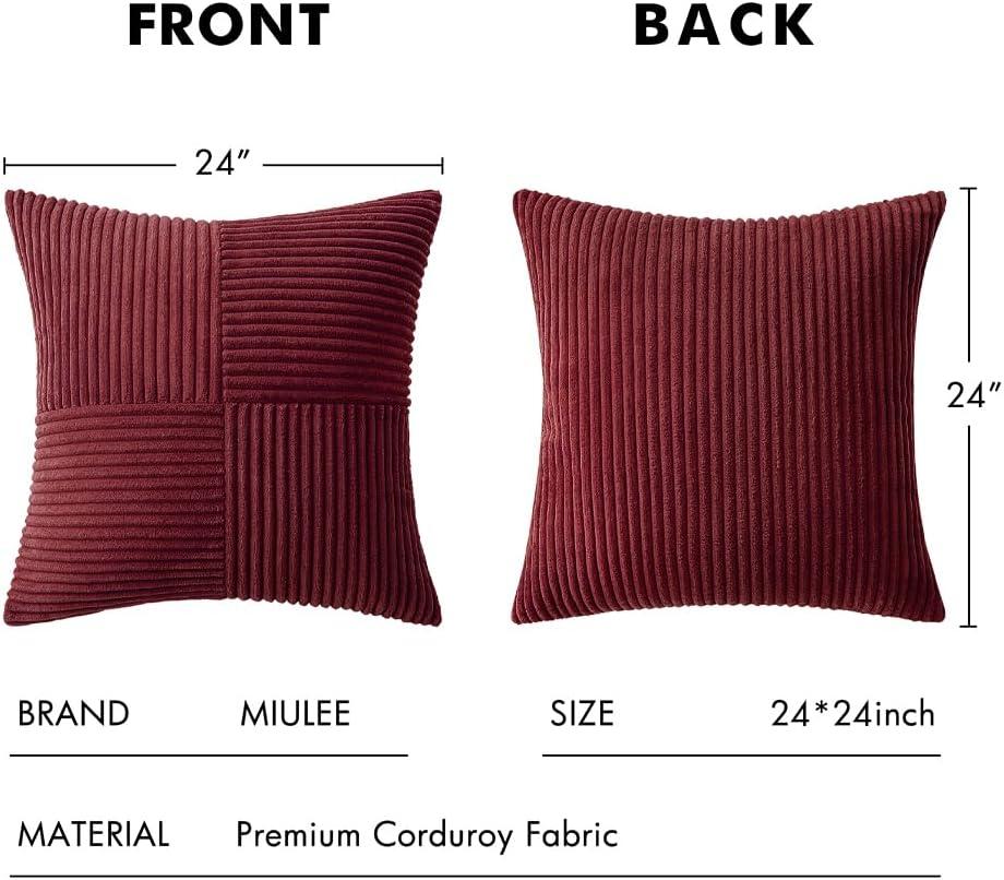 imageMIULEE Christmas White Corduroy Pillow Covers Pack of 2 Boho Decorative Spliced Throw Pillow Covers Soft Couch Pillowcases Cross Patchwork Textured Cushion Covers for Living Room Bed Sofa 18x18 inchBurgundy