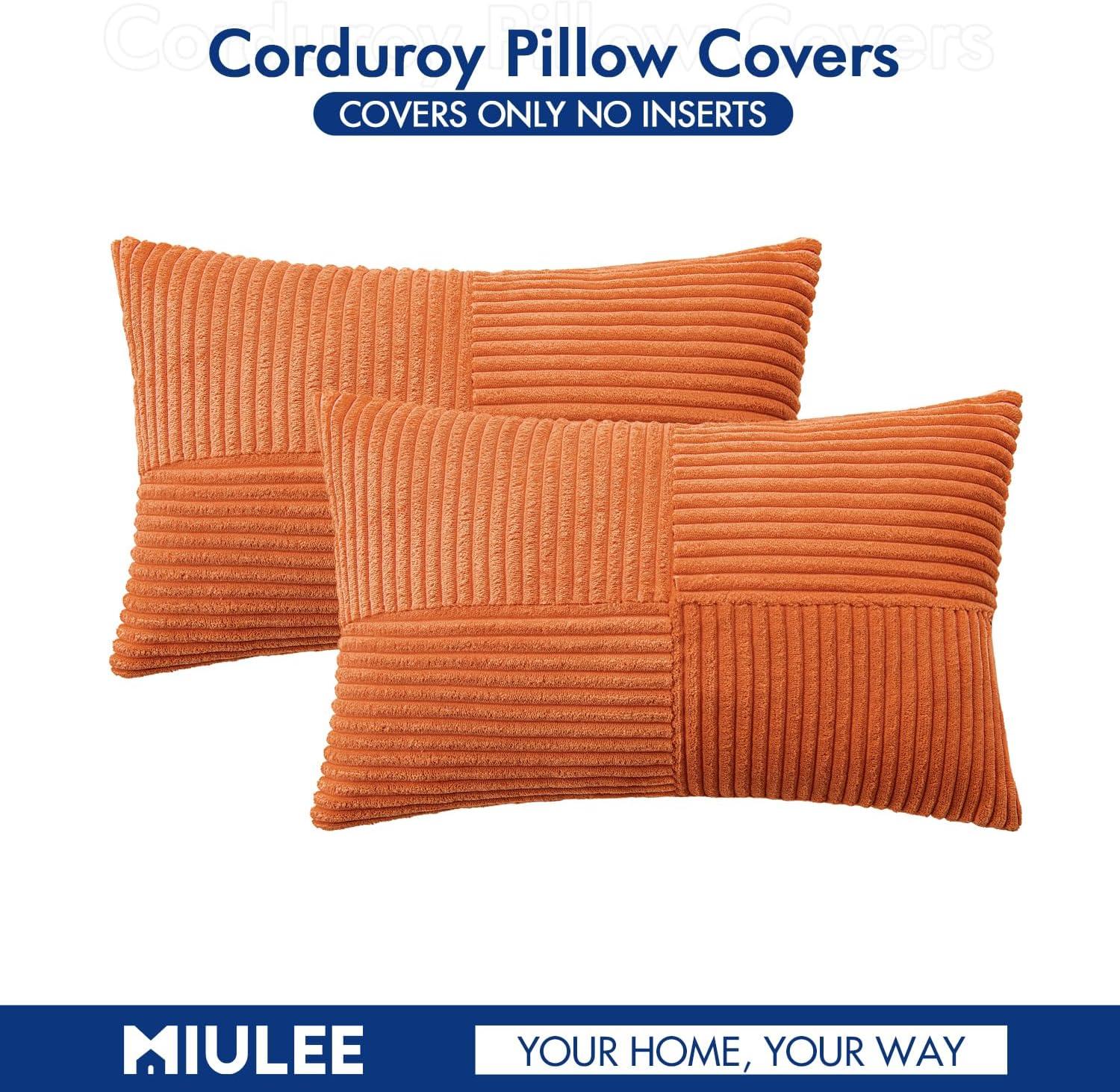 imageMIULEE Christmas White Corduroy Pillow Covers Pack of 2 Boho Decorative Spliced Throw Pillow Covers Soft Couch Pillowcases Cross Patchwork Textured Cushion Covers for Living Room Bed Sofa 18x18 inchOrange