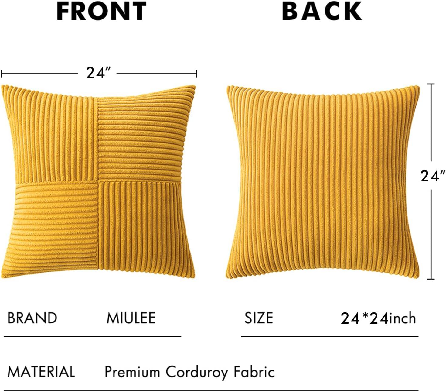 imageMIULEE Christmas White Corduroy Pillow Covers Pack of 2 Boho Decorative Spliced Throw Pillow Covers Soft Couch Pillowcases Cross Patchwork Textured Cushion Covers for Living Room Bed Sofa 18x18 inchMustard Yellow