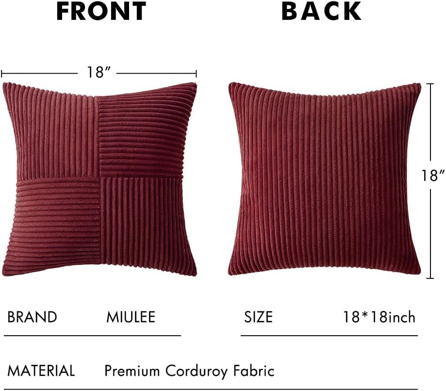 imageMIULEE Christmas White Corduroy Pillow Covers Pack of 2 Boho Decorative Spliced Throw Pillow Covers Soft Couch Pillowcases Cross Patchwork Textured Cushion Covers for Living Room Bed Sofa 18x18 inchBurgundy