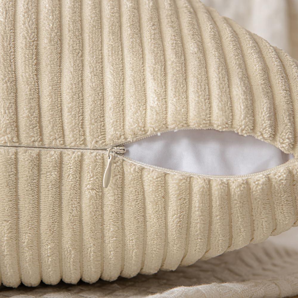 imageMIULEE Christmas White Corduroy Pillow Covers Pack of 2 Boho Decorative Spliced Throw Pillow Covers Soft Couch Pillowcases Cross Patchwork Textured Cushion Covers for Living Room Bed Sofa 18x18 inchCream