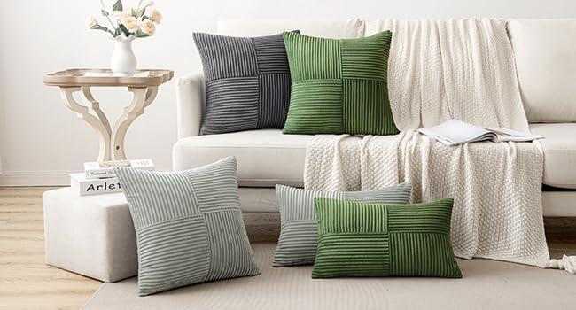 imageMIULEE Christmas White Corduroy Pillow Covers Pack of 2 Boho Decorative Spliced Throw Pillow Covers Soft Couch Pillowcases Cross Patchwork Textured Cushion Covers for Living Room Bed Sofa 18x18 inchMoss Green