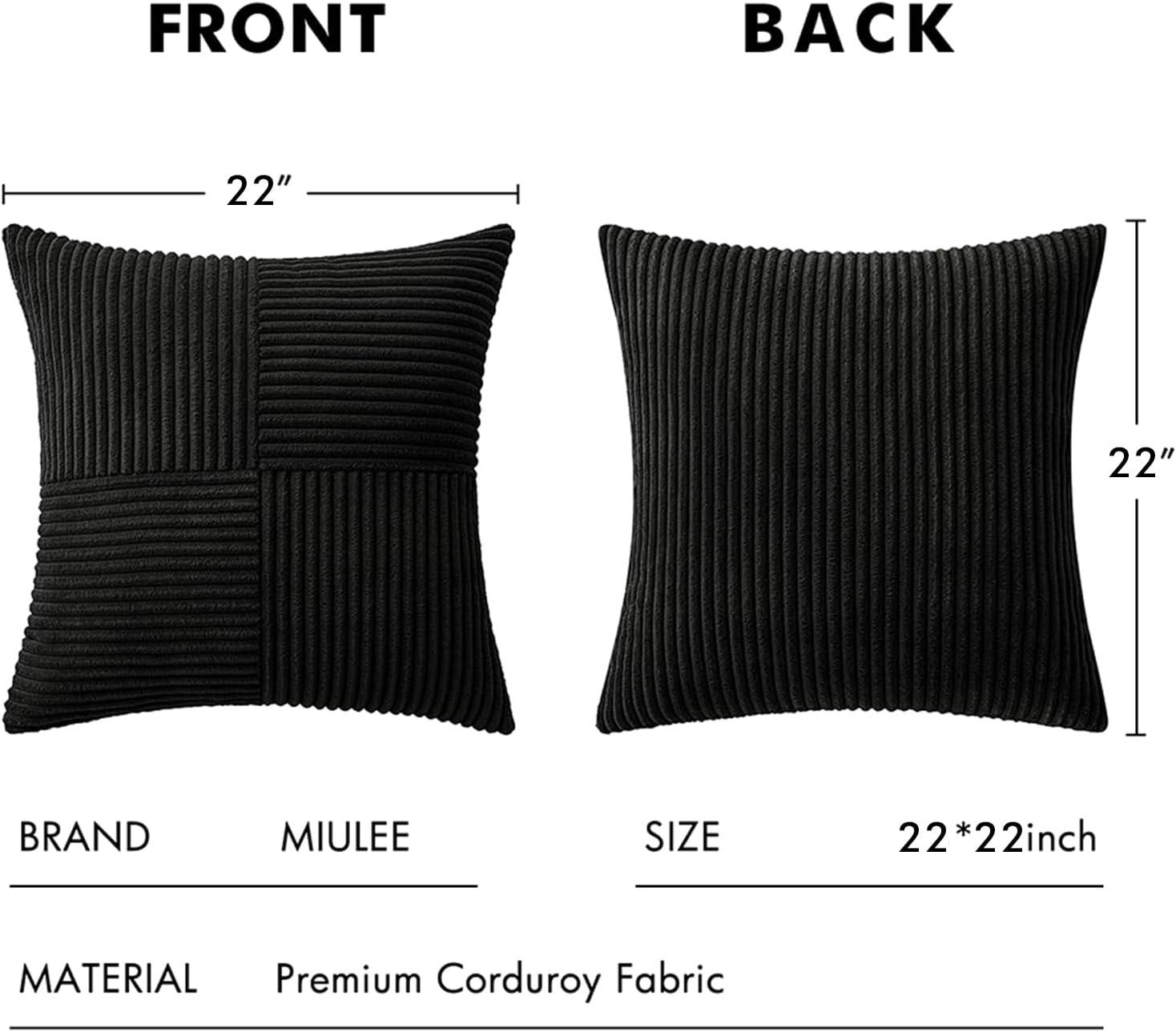 imageMIULEE Christmas White Corduroy Pillow Covers Pack of 2 Boho Decorative Spliced Throw Pillow Covers Soft Couch Pillowcases Cross Patchwork Textured Cushion Covers for Living Room Bed Sofa 18x18 inchBlack