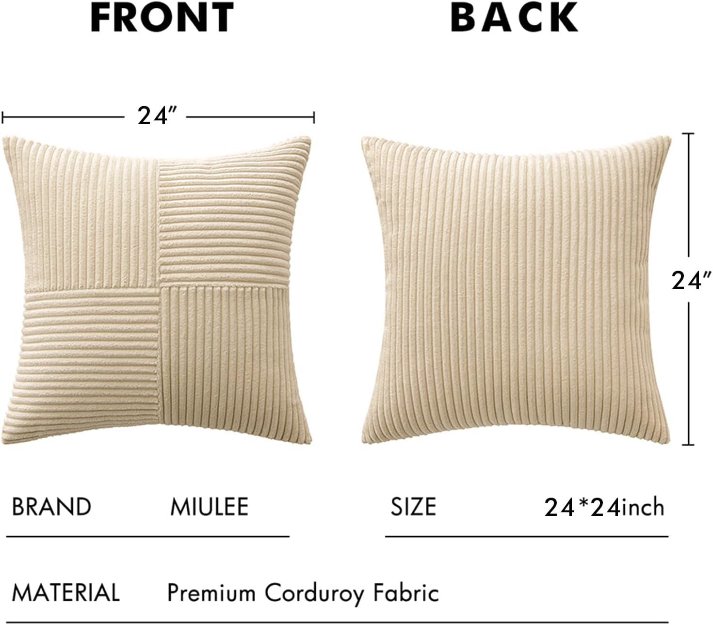 imageMIULEE Christmas White Corduroy Pillow Covers Pack of 2 Boho Decorative Spliced Throw Pillow Covers Soft Couch Pillowcases Cross Patchwork Textured Cushion Covers for Living Room Bed Sofa 18x18 inchCream