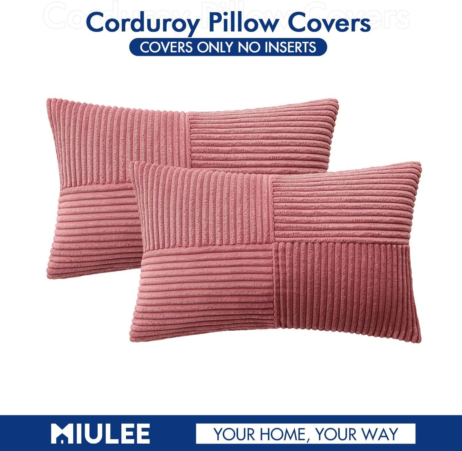 imageMIULEE Christmas White Corduroy Pillow Covers Pack of 2 Boho Decorative Spliced Throw Pillow Covers Soft Couch Pillowcases Cross Patchwork Textured Cushion Covers for Living Room Bed Sofa 18x18 inchCranberry Red