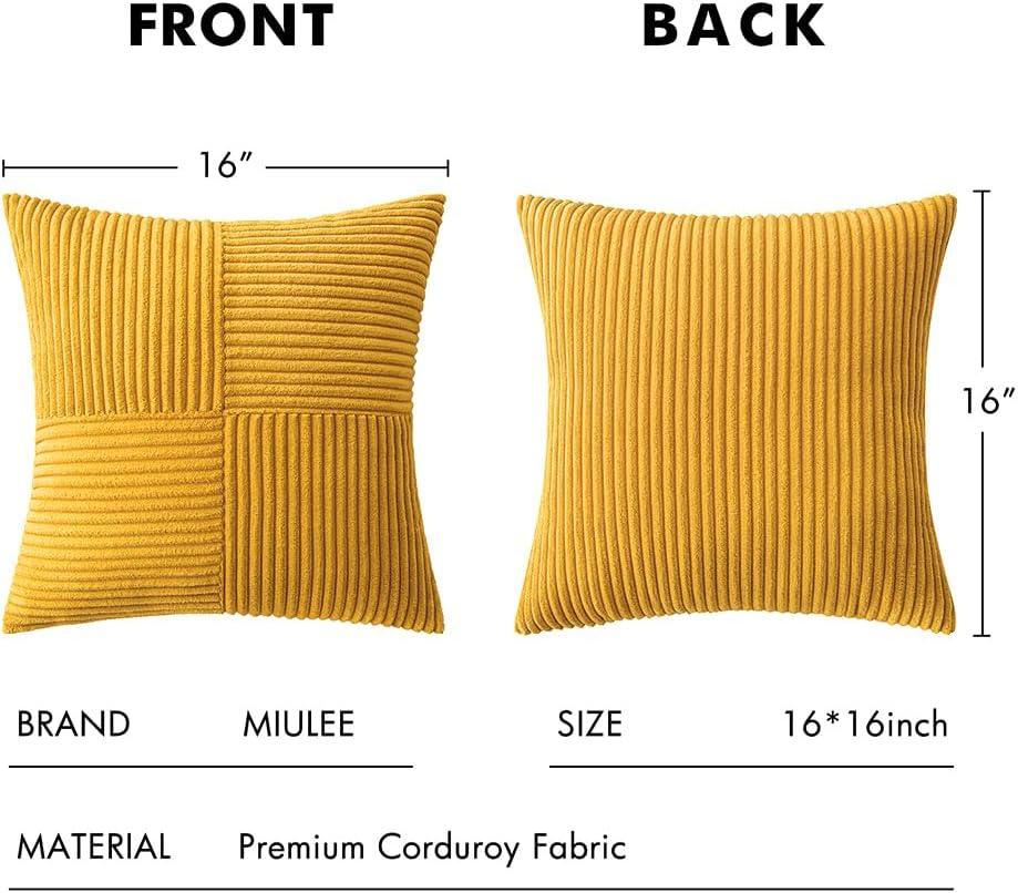 imageMIULEE Christmas White Corduroy Pillow Covers Pack of 2 Boho Decorative Spliced Throw Pillow Covers Soft Couch Pillowcases Cross Patchwork Textured Cushion Covers for Living Room Bed Sofa 18x18 inchMustard Yellow