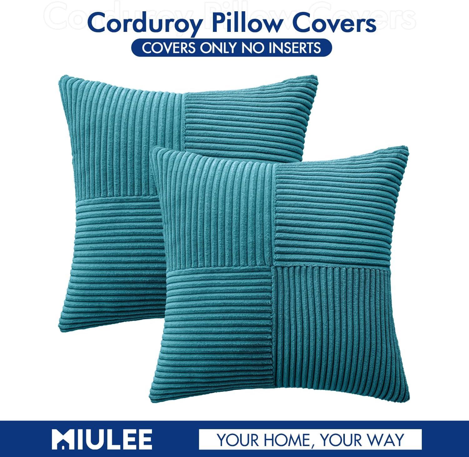 imageMIULEE Christmas White Corduroy Pillow Covers Pack of 2 Boho Decorative Spliced Throw Pillow Covers Soft Couch Pillowcases Cross Patchwork Textured Cushion Covers for Living Room Bed Sofa 18x18 inchTeal