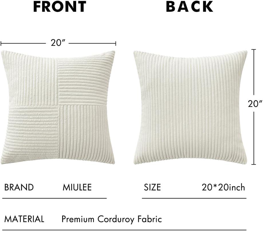 imageMIULEE Christmas White Corduroy Pillow Covers Pack of 2 Boho Decorative Spliced Throw Pillow Covers Soft Couch Pillowcases Cross Patchwork Textured Cushion Covers for Living Room Bed Sofa 18x18 inchWhite
