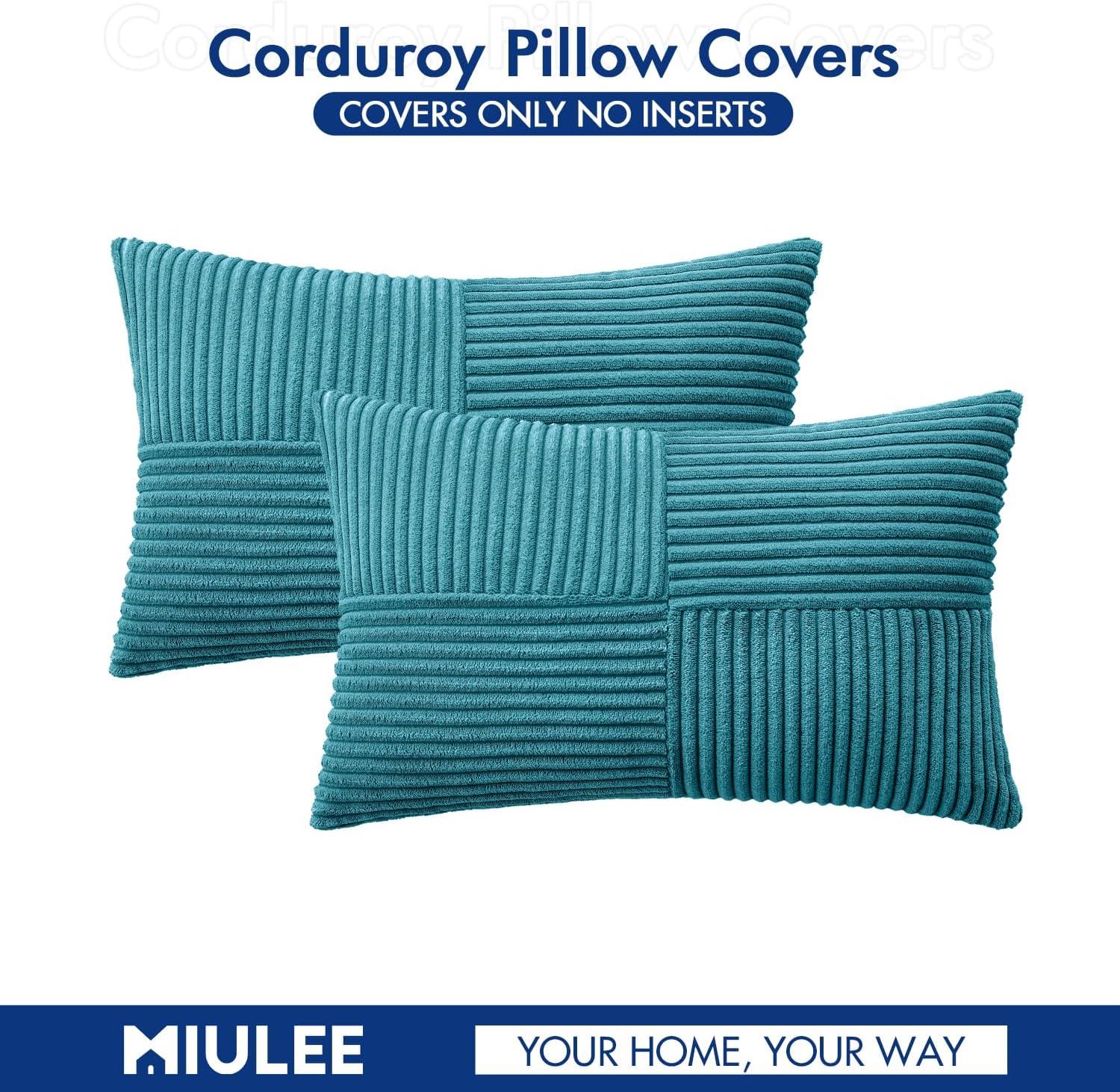 imageMIULEE Christmas White Corduroy Pillow Covers Pack of 2 Boho Decorative Spliced Throw Pillow Covers Soft Couch Pillowcases Cross Patchwork Textured Cushion Covers for Living Room Bed Sofa 18x18 inchTeal