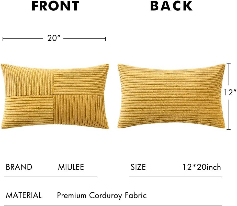 imageMIULEE Christmas White Corduroy Pillow Covers Pack of 2 Boho Decorative Spliced Throw Pillow Covers Soft Couch Pillowcases Cross Patchwork Textured Cushion Covers for Living Room Bed Sofa 18x18 inchGolden Mustard