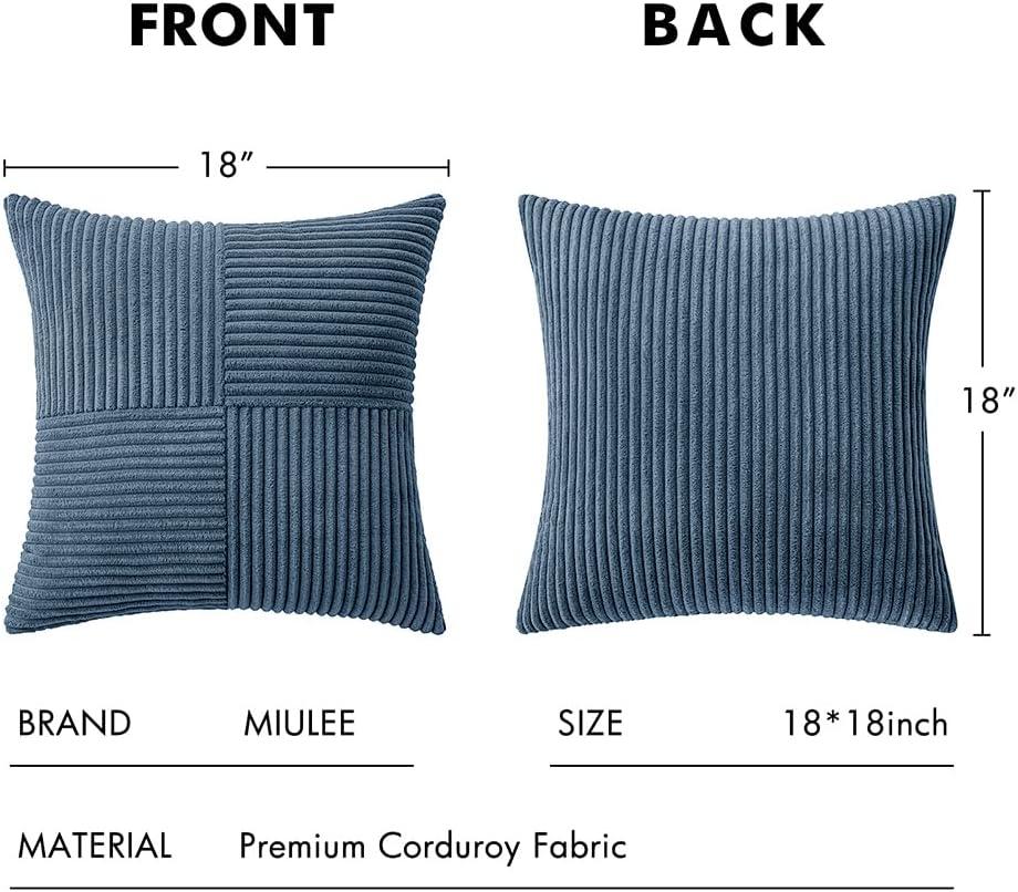 imageMIULEE Christmas White Corduroy Pillow Covers Pack of 2 Boho Decorative Spliced Throw Pillow Covers Soft Couch Pillowcases Cross Patchwork Textured Cushion Covers for Living Room Bed Sofa 18x18 inchBlue