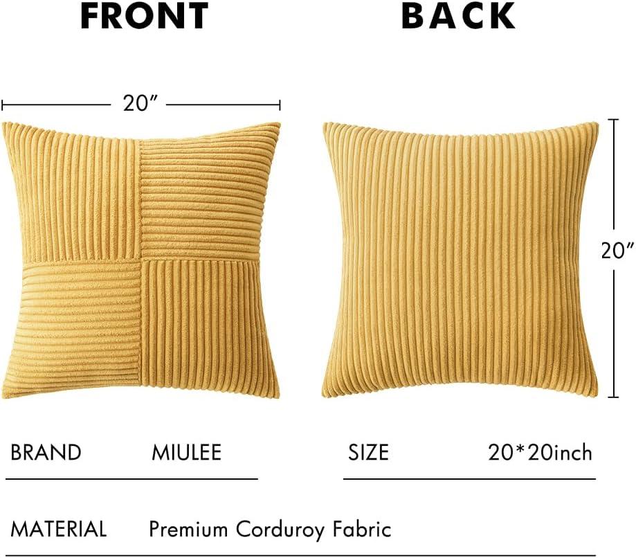imageMIULEE Christmas White Corduroy Pillow Covers Pack of 2 Boho Decorative Spliced Throw Pillow Covers Soft Couch Pillowcases Cross Patchwork Textured Cushion Covers for Living Room Bed Sofa 18x18 inchGolden Mustard