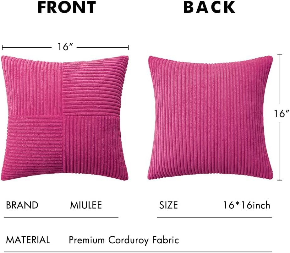 imageMIULEE Christmas White Corduroy Pillow Covers Pack of 2 Boho Decorative Spliced Throw Pillow Covers Soft Couch Pillowcases Cross Patchwork Textured Cushion Covers for Living Room Bed Sofa 18x18 inchHot Pink